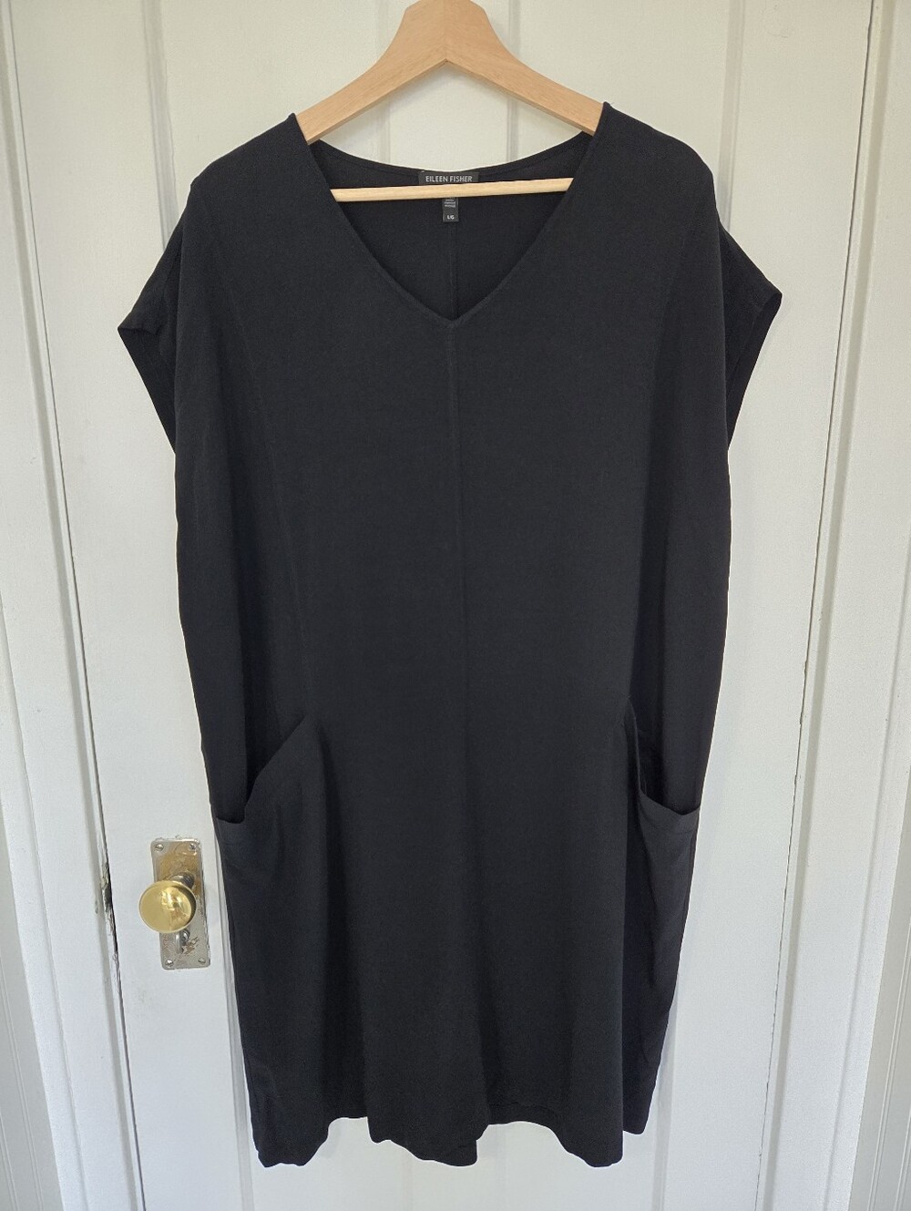 Eileen Fisher Women's Tencel Midi Dress Size L Minimalist LBD Lagenlook Capsule